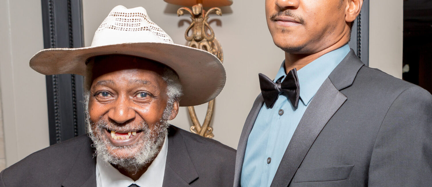 Artists Jesse Lott and Angelbert Metoyer attended the Texas Artist of the Year Gala for Art League Houston’s 2016 Lifetime Achievement Award, which was presented to Jesse Lott. Lott mentored Metoyer for many years. (Photo by Alex Barber, courtesy Art League Houston)