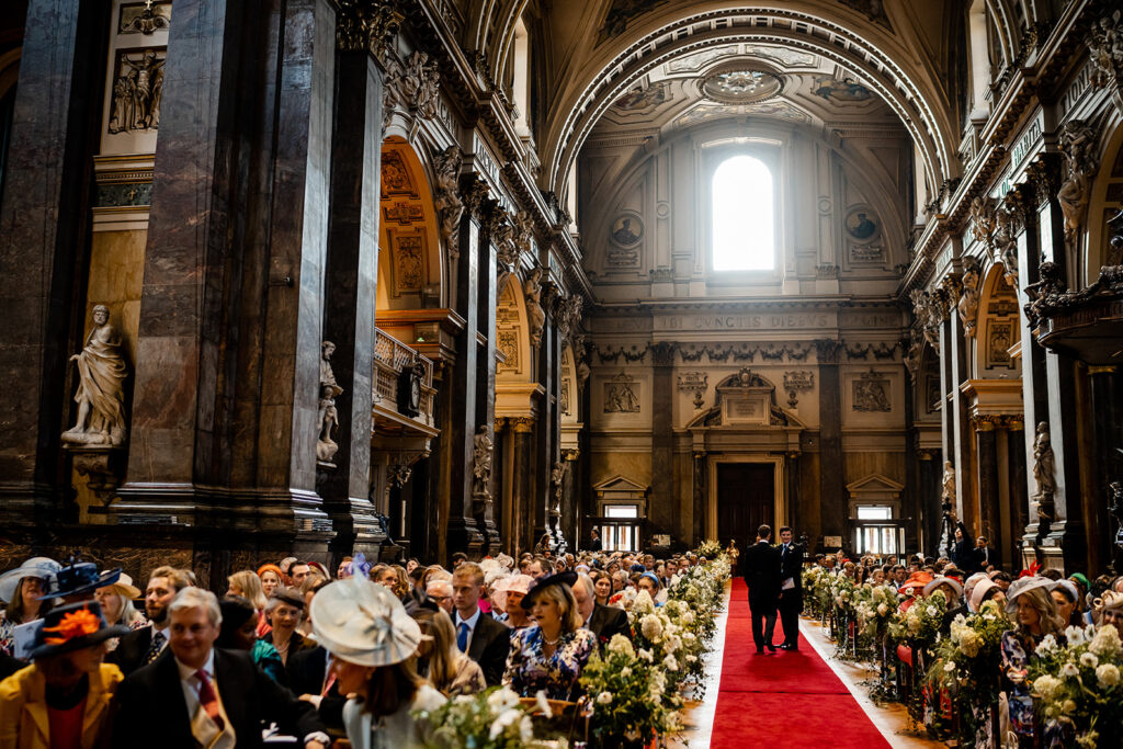 The neo-classical Roman Catholic Church was large enough for the 300 guests attending the wedding of Skylar Pinchal and Oliver Coysh.