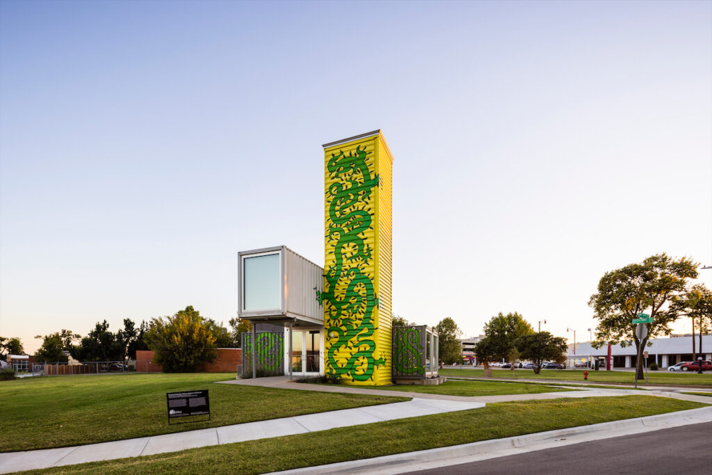 Eduardo Sarabia’s "Green Vines," 2022, at Oklahoma Contemporary (photo by Alex Marks) 