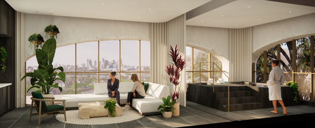 A rendering of a lounge in Austin-based Alive and Well.