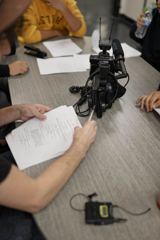 Behind the scenes of "Border Life" during the spring 2023 filmmaking residency with the Juvenile Probation Department (Photo by Jonathan Myers)