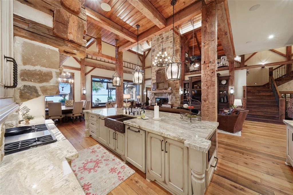 The state of the art kitchen at 9144 Escondido Drive on Lake Conroe.  (Photo by EmoMedia/Compass)