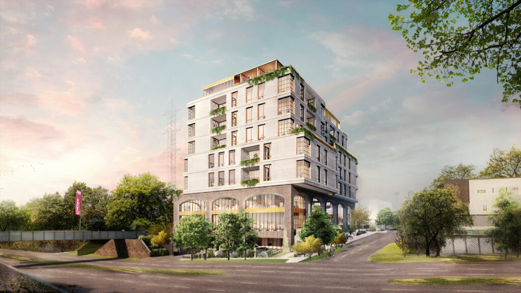 A rendering of The Terminal along the Katy Trail in Dallas, Texas. 