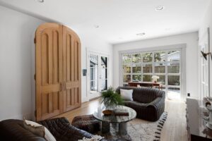 The light-filled living room at 1635 Hawthorne in Houston's Montrose neighborhood. (Photo by Josh Gremillion for Martha Turner Sotheby's International Realty )