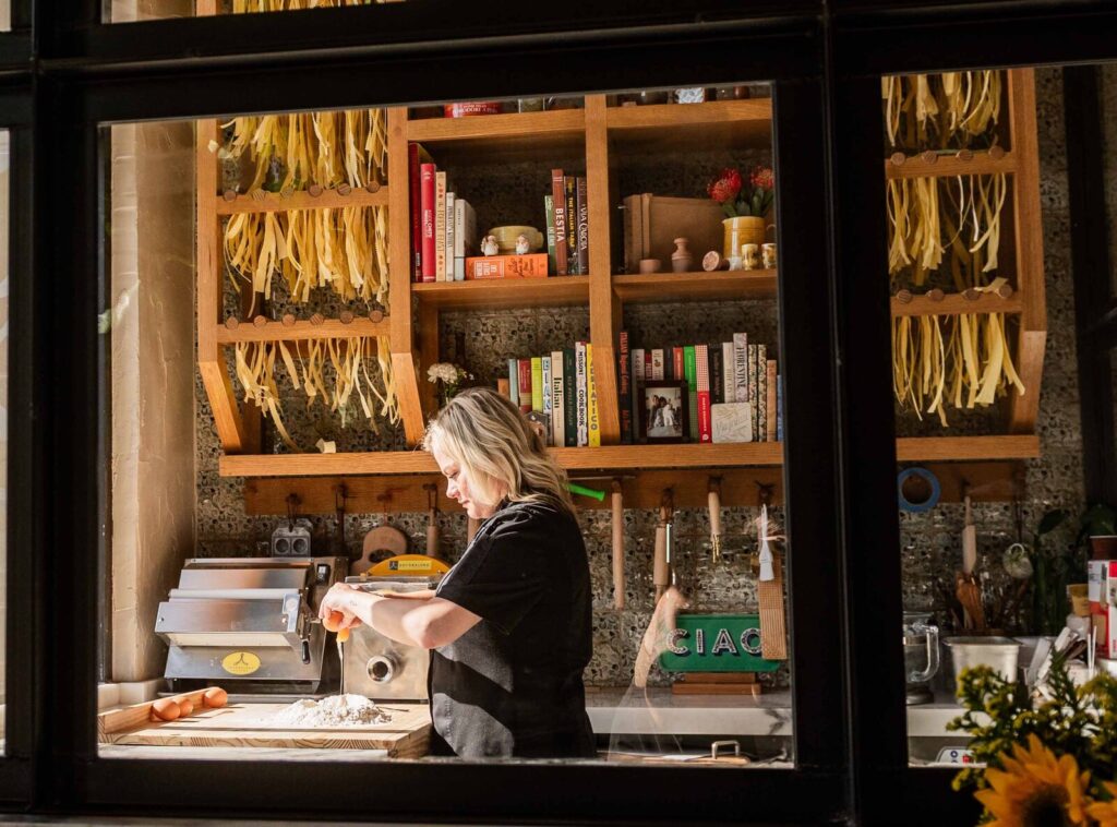 You can see Via Triozzi's glass-encased pasta station through the window on Greenville Avenue. (Courtesy of Via Triozzi)