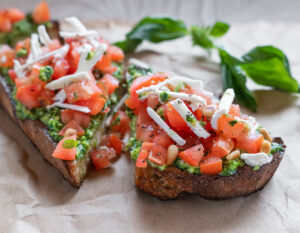 Bruschette Con Pesto is among the recipes included in Johnny Carrabba’s second cookbook. (Photo by Deborah Smail)