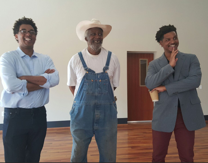 From left: Artists Rick Lowe, Jesse Lott and Angelbert Metoyer all worked together for many years. Lowe and Lott co-founded Project Row Houses along with five other artists in 1993. Lott also mentored Metoyer, who became his most famous student. (Courtesy Angelbert Metoyer)