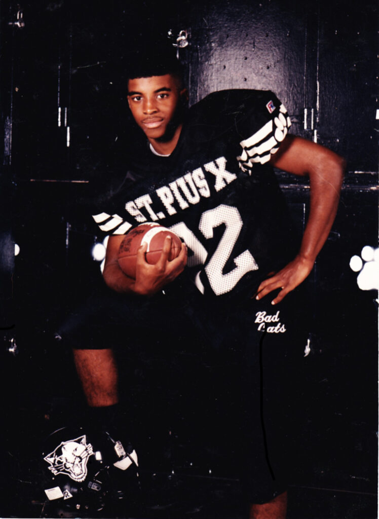Artist El Franco Lee II played the running back and outside linebacker position on the varsity football team for St. Pius X High School in Houston. (Courtesy El Franco Lee II)