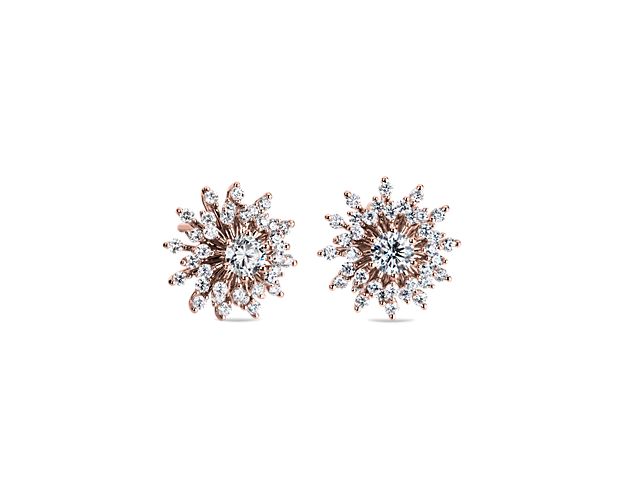 Sunburst Diamond Stud Earrings In 14k Rose Gold