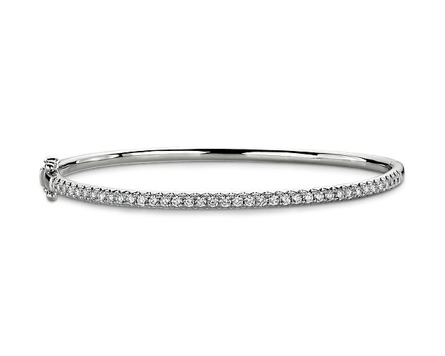 French Pavé Diamond Bangle In 14k White Gold