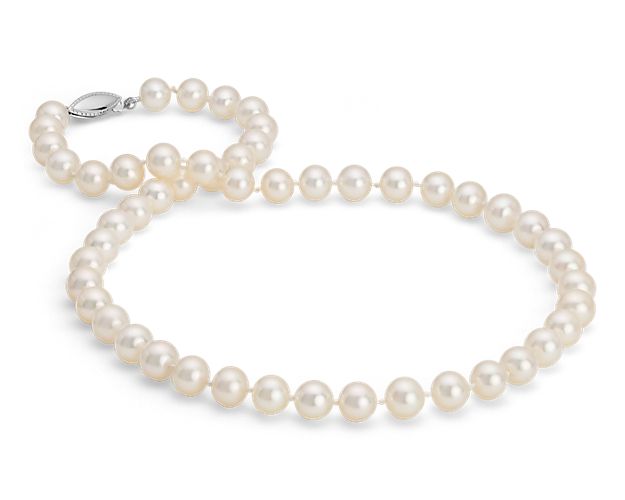 Freshwater Cultured Pearl Strand Necklace In 14k White Gold (8.0-8.5mm)
