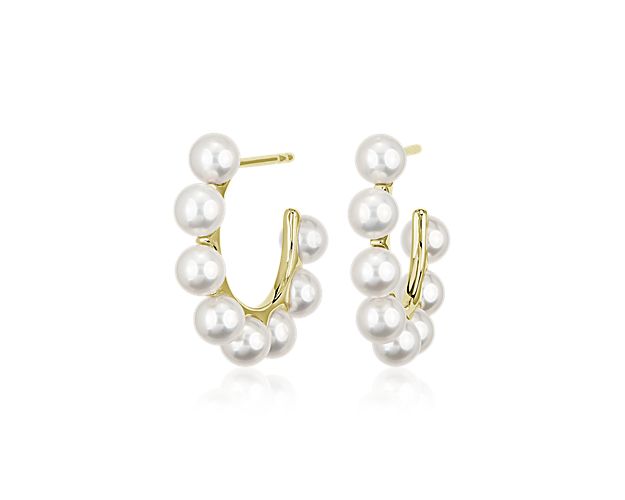 White Freshwater Pearl Hoop Earrings In 14k Yellow Gold