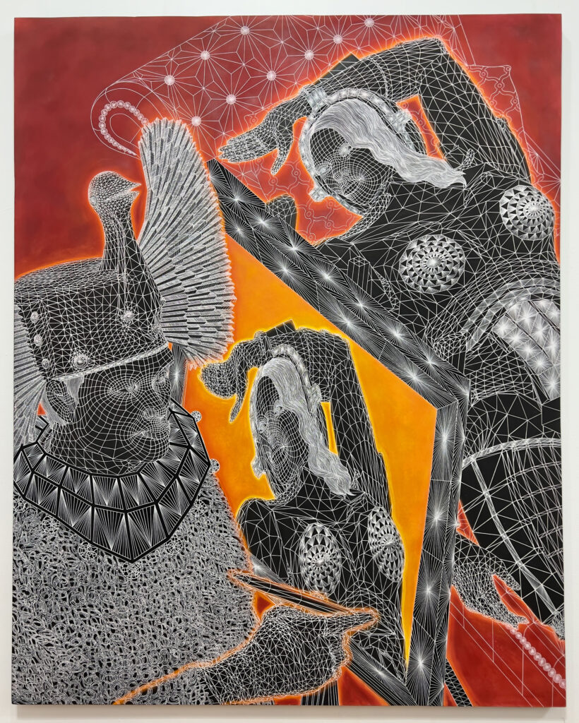 Federico Solmi's "The Painter and the Reclining Nude Model (Elon Musk and Kim Kardashian)," 2022, at Luis De Jesus Los Angeles (Courtesy Luis De Jesus Los Angeles)