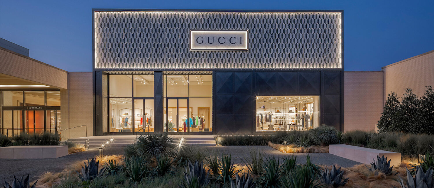 The exterior entrance at the new Dallas Gucci store in NorthPark Center.