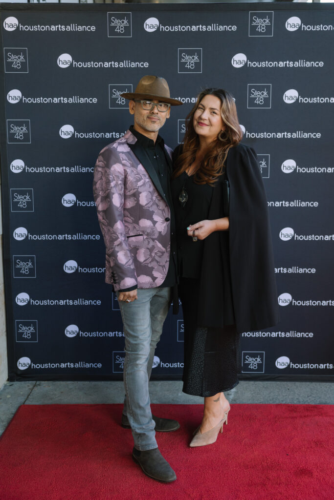 Artist Patrick Medrano & photographer Katy Anderson at the Steak 48 fall fête doubling as kick-off for the Houston Arts Alliance gala. (Photo by Johnny Than)
