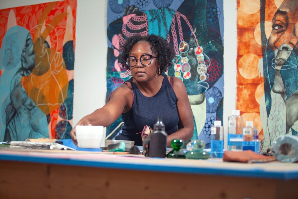 Delita Martin working in studio 