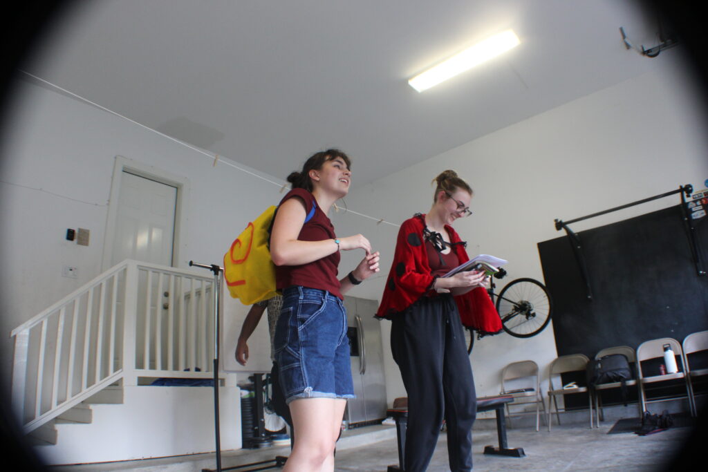"Sweet Trip" rehearsals, featuring Shannon Hoffman as Snail and Rebecca Lembcke as Ladybug (Photo by Ethan Bard)
