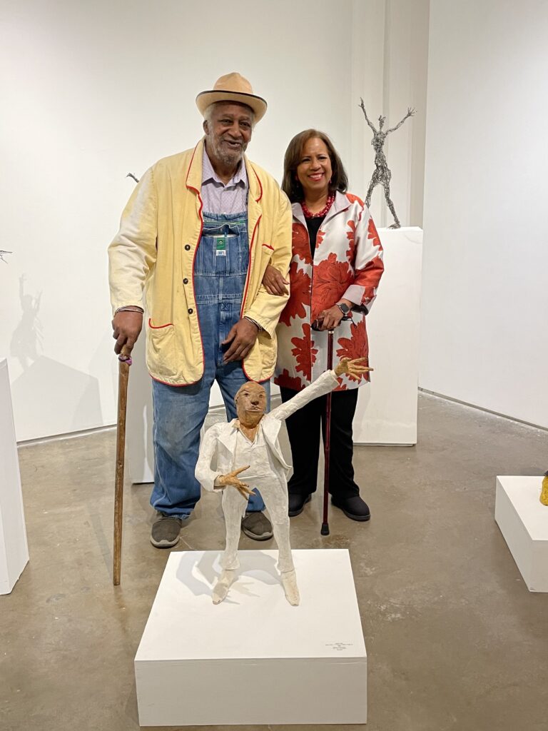 Jesse Lott, Channel 13 anchor Melanie Lawson at Lott’s 2021 solo exhibit at Deborah Colton Gallery, “Jesse Lott: Sense of Spirit” (Courtesy Deborah Colton Gallery, Houston)