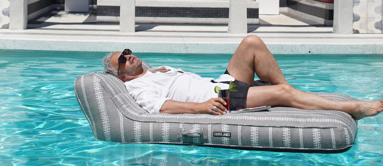 Lilos – celebrity designer, Martyn Lawrence Bullard perched atop his latest collaboration