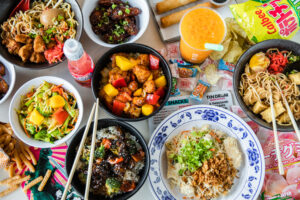 Overhead of dishes at Tin Drum (Photo by Becca Wright)