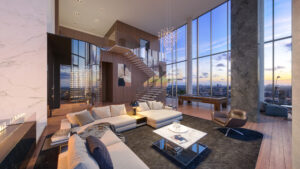 Renderings of Penthouse 3501 in Residences at The Allen as imagined by DC Partners founder and CEO Roberto Contreras and Chelsea Arrellano, DC Partners director of interiors.