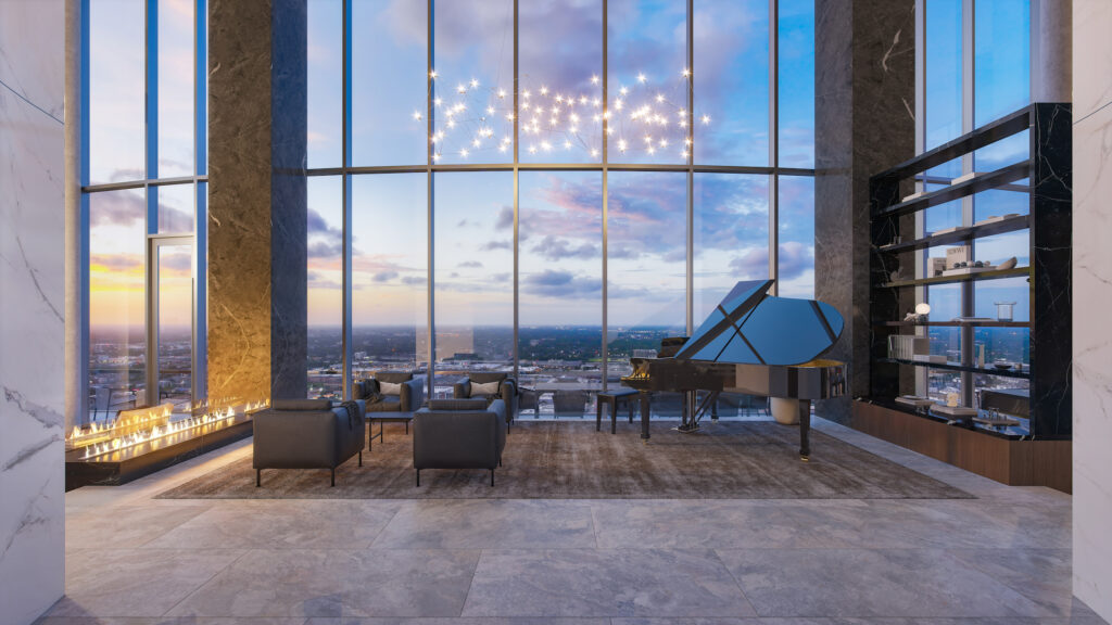 Renderings of Penthouse 3501 in Residences at The Allen as imagined by DC Partners founder and CEO Roberto Contreras and Chelsea Arrellano, DC Partners director of interiors.