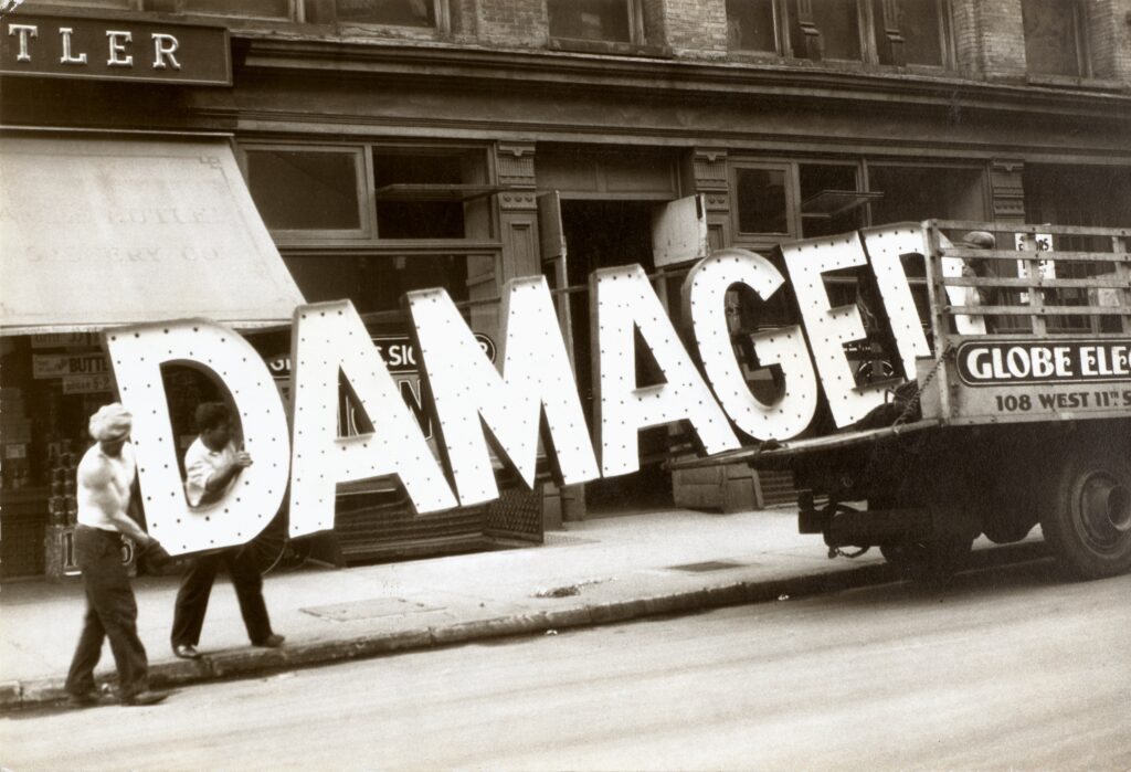 Walker Evans' "Sign, New York (Damaged)," ca. 1928, printed 1930s (© Walker Evans Archive, The Metropolitan Museum of Art) 