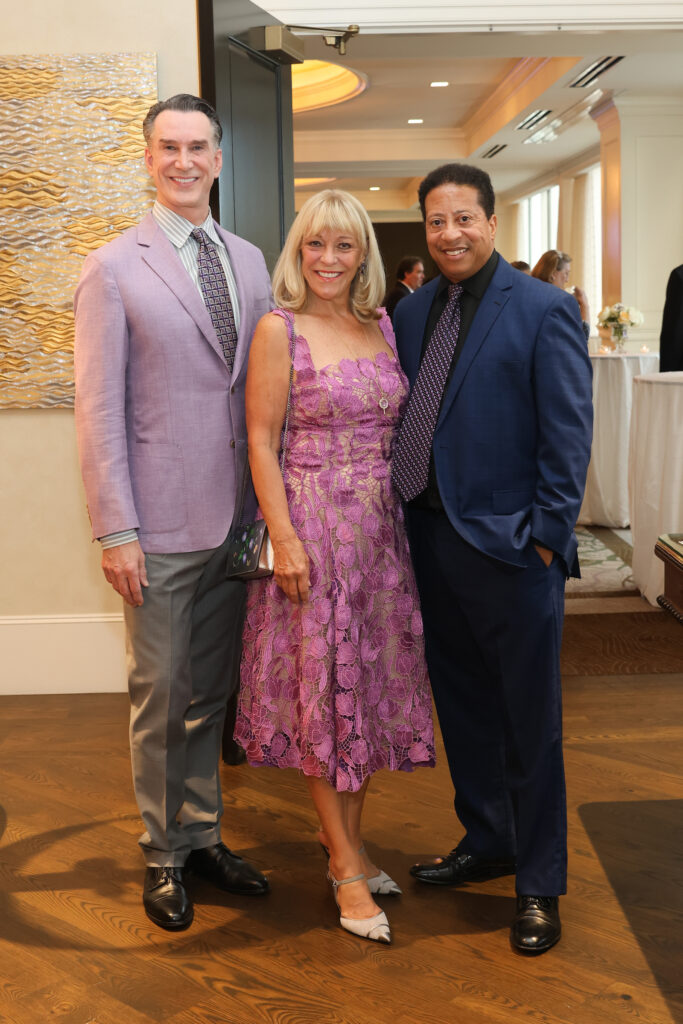 Todd Waite, Franci Neely, David Heaney at the Lynn & Oscar Wyatt birthday/wedding anniversary celebration at the Houston Petroleum Club. (Photo by Priscilla  Dickson)