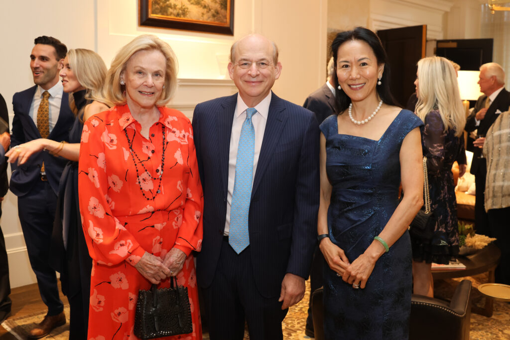 Ann Duncan, David Leebron & Y. Ping Sun at the Lynn & Oscar Wyatt birthday/wedding anniversary celebration at the Houston Petroleum Club. (Photo by Priscilla  Dickson)
