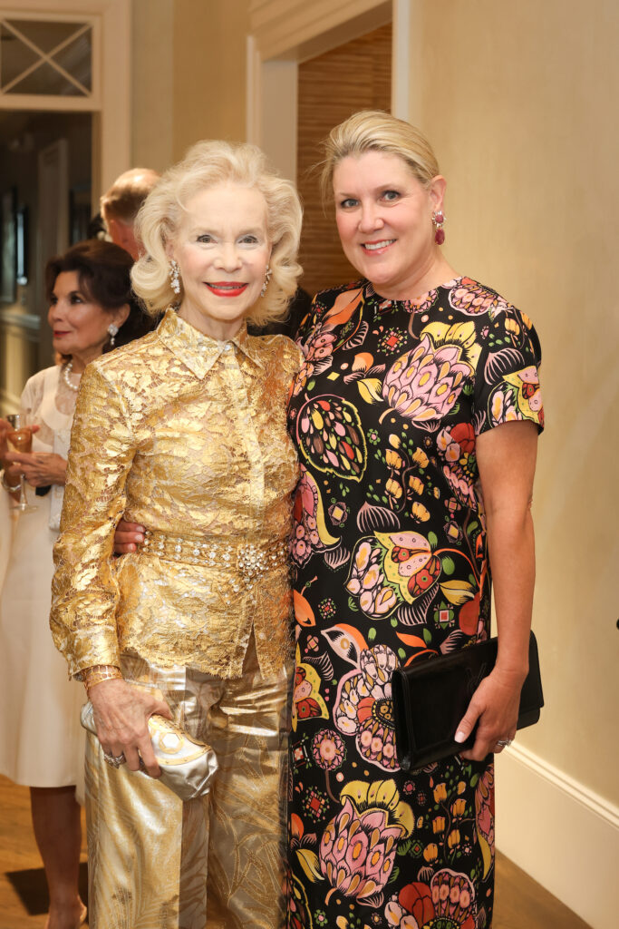 Lynn Wyatt and author Ronda Carman, working on a coffee table book featuring Lynn, pictured here at the Lynn & Oscar Wyatt birthday/wedding anniversary celebration at the Houston Petroleum Club. (Photo by Priscilla  Dickson)