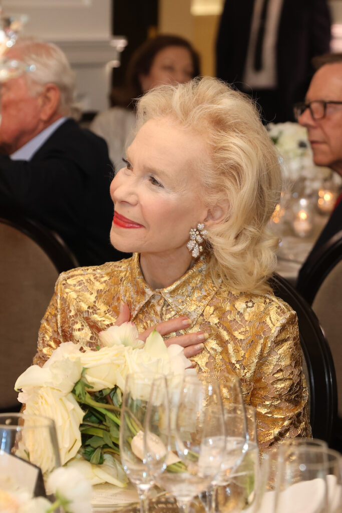 Lynn Wyatt is again touched by the warm -hearted toasts at the birthday/anniversary celebration at the Houston Petroleum Club. (Photo by Priscilla  Dickson)