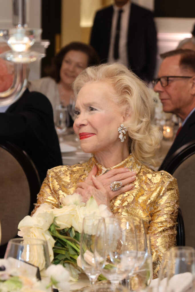 Lynn Wyatt is touched by the warm -hearted toasts at the birthday/anniversary celebration at the Houston Petroleum Club. (Photo by Priscilla  Dickson)