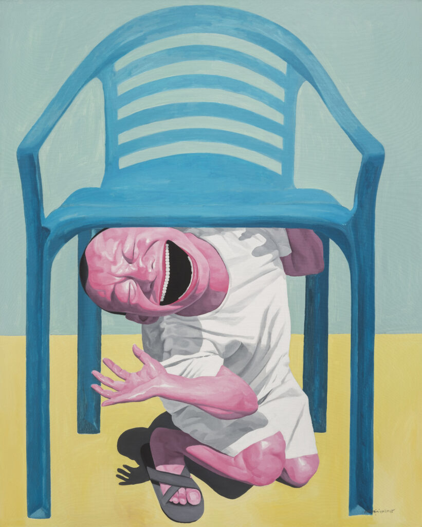 Yue Minjun's "Blue Chair," 2015, at Tang Contemporary Art (Courtesy Tang Contemporary Art)