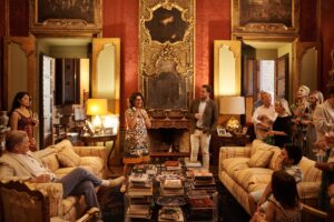 Hostess Principessa Signoretta Alliata in Palazzo Alliata with Chad Stubbs on an evening celebrating his 50th birthday in Sicily (Photo by Giuseppe Ippolito )