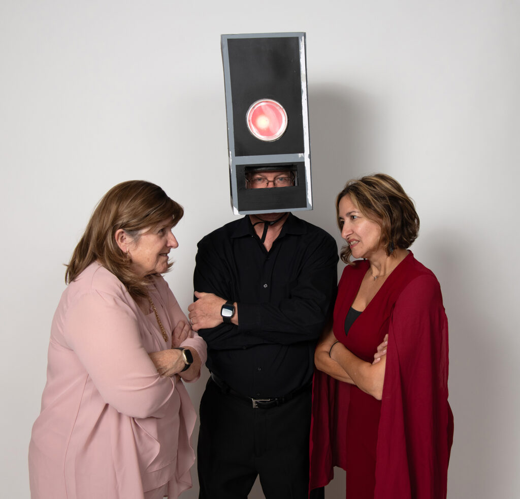 Leigh Meineke, Kevin Shaw, Tara Taheri in Night Court's production of “The Law Files: The Truth is Out There" (Photo by John Wilson)
