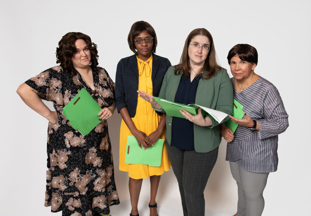 Chelsea Lowance, Jody-Ann Greenwood, Blair Parker, Liza Greene in Night Court's production of “The Law Files: The Truth is Out There" (Photo by John Wilson)
