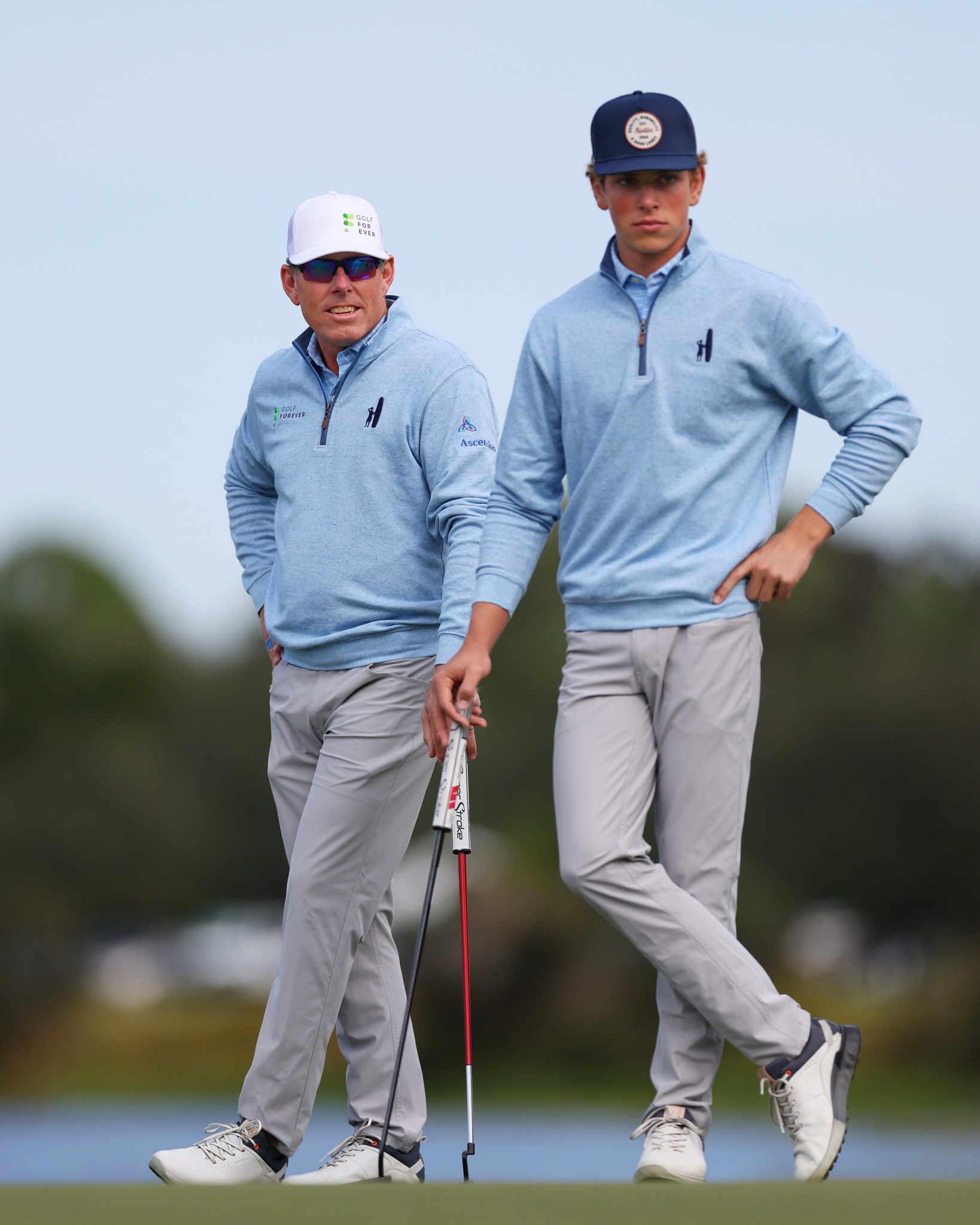 Golfer Justin Leonard and his son Luke wore johnnie-O at the PNC Championship.