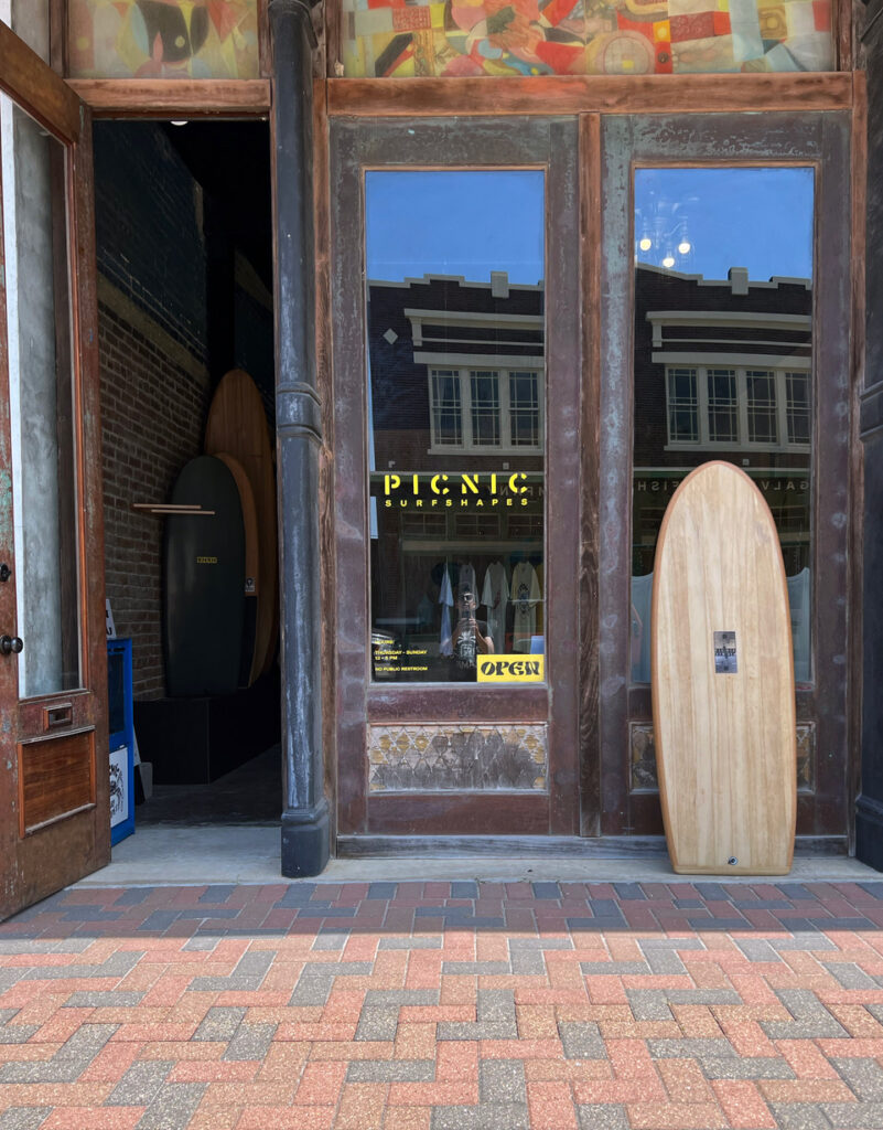 Outside the PICNIC shop in Galveston, where the Hotdog Generation Event will be hosted on August 26 (Courtesy of PICNIC SURF SHAPES)
