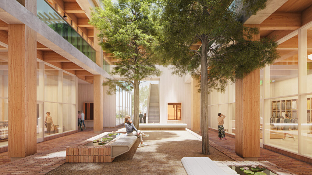 One of several courtyards at the upcoming Sixth&Blanco mixed-use development in Austin's Clarksville neighborhood. (Renderings from Herzog & de Meuron) 