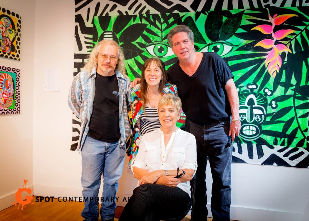 Micah Jackson, Catherine D. Anspon, Loli Fernández-Andrade Kolber (seated), Bill Hailey at Hailey's opening at G Spot Contemporary Art, 2017 