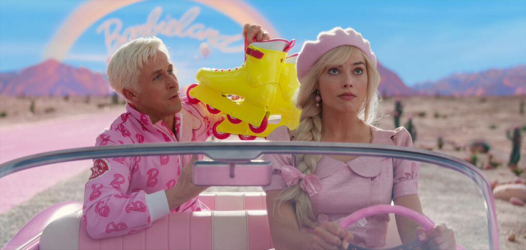 Ryan Gosling and Margot Robbie in "Barbie." ("Barbie" images @ 2022 Warner Bros. Entertainment Inc., courtesy Warner Bros.) 