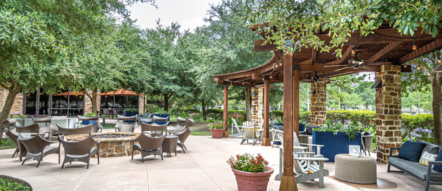The outdoor dining area at Back Table is one of The Woodlands' Best Patio Restaurants.