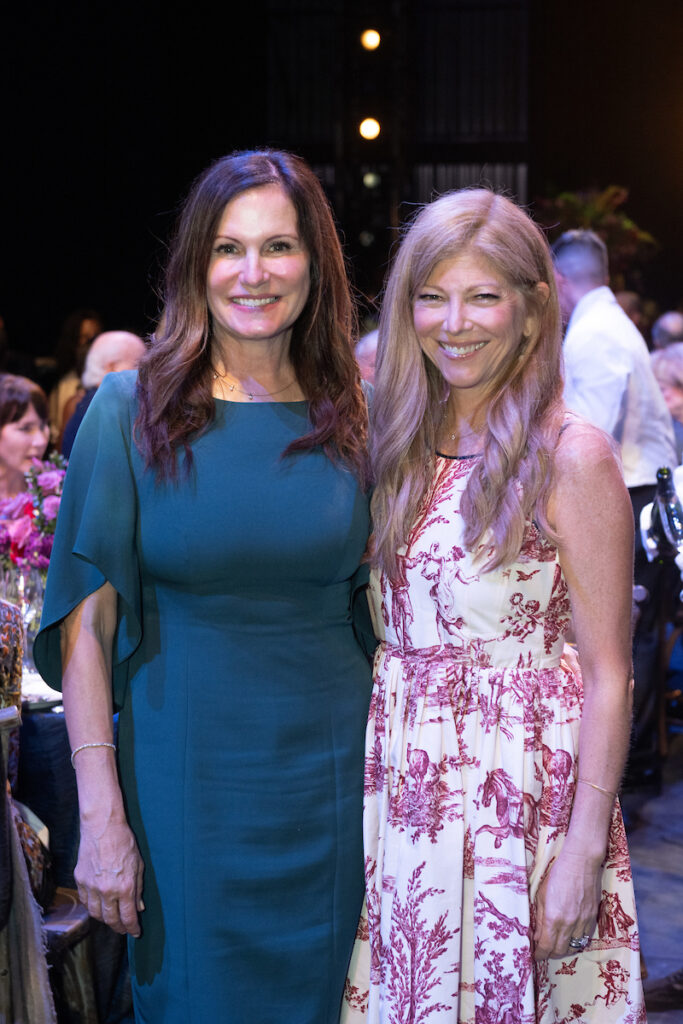 Cabrina Owsley, Margaret Vaughan Cox on stage at Wortham Theater Center for Houston Ballet's Opening Night Dinner.  (Photo by Wilson Parish)
