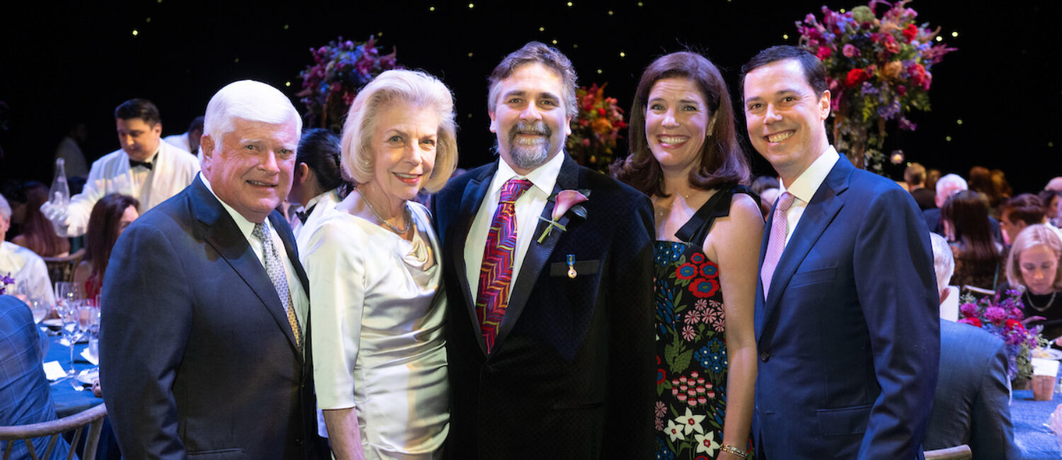 Co-chairs Russell & Elise Joseph, honoree Stanton Welch, co-chairs Jennifer & Christopher Laporte at the Houston Ballet Opening Night On Stage Dinner at Wortham Theater Center. (Photo by Wilson Parish)