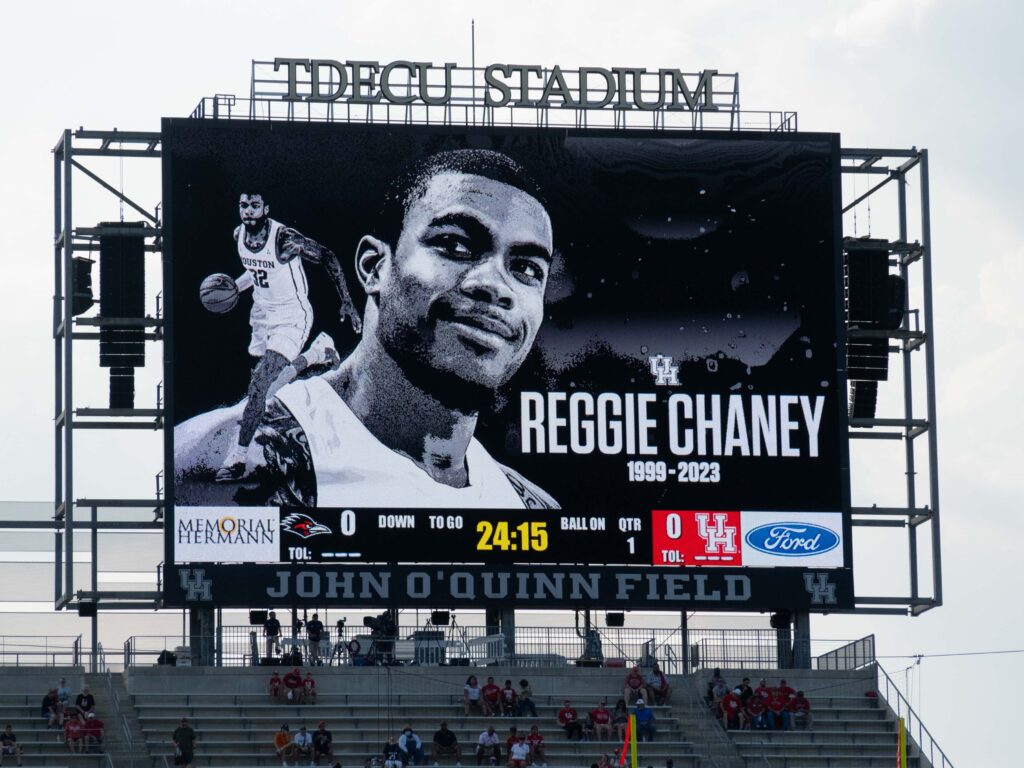 Former UH forward Reggie Chaney, who died way too young, received a moment of silence last football season at TDECU Stadium. (Photo by F. Carter Smith)