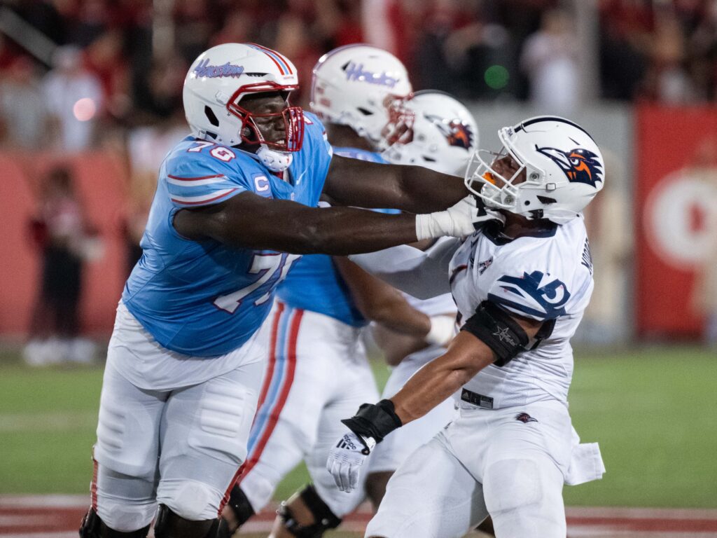 University of Houston left tackle Patrick Paul isn't afraid to get physical. (Photo by F. Carter Smith)