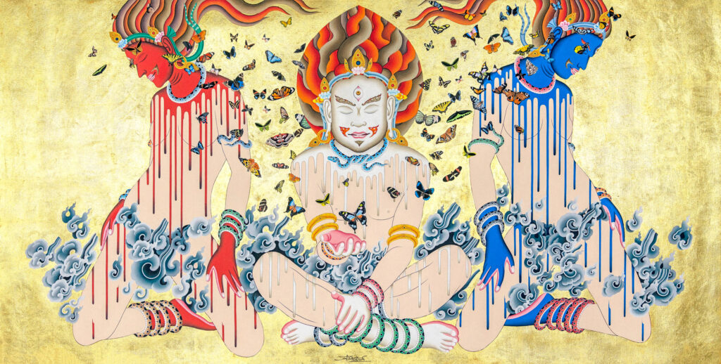 Tsherin Sherpa's "3 Wise Men," 2019, at Asia Society Texas Center (Collection of Seema Paul, California)