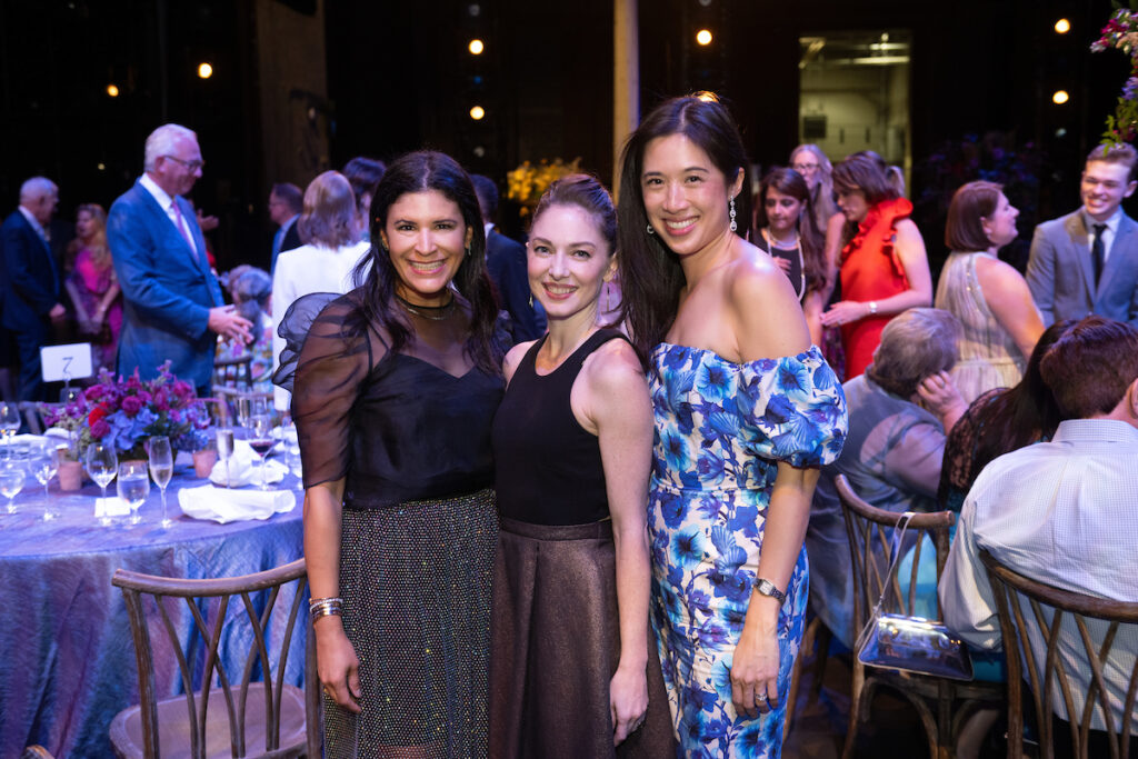Kristy Bradshaw, Melody Mennite, Carolyn Sabat on stage at Wortham Theater Center for Houston Ballet's Opening Night Dinner.  (Photo by Wilson Parish)