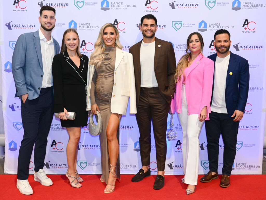 Kyle Tucker & Samantha Scott, Kara & Lance McCullers, Nina and Jose Altuve at the 2023 Team Up held at Silver Street Studios. (Photo by Michelle Watson)