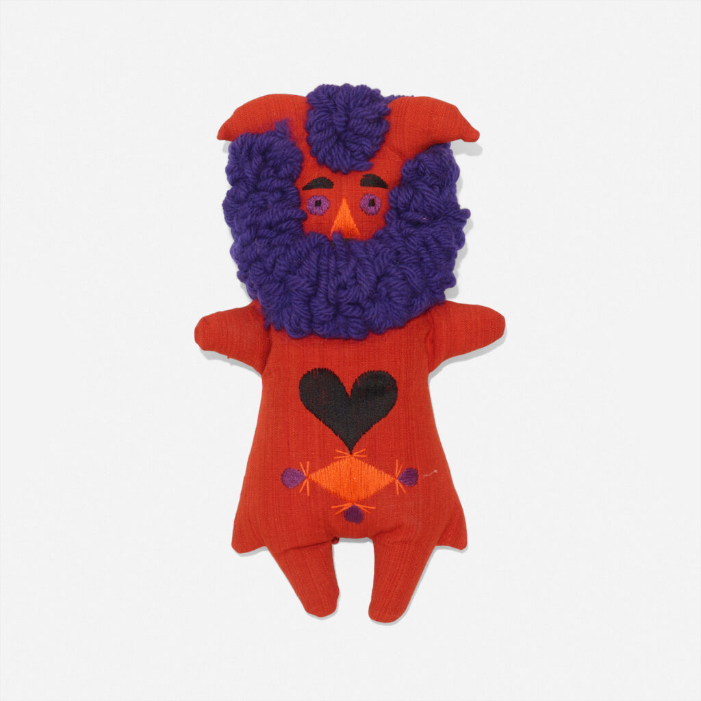 Marilyn Neuhart Doll from Textiles and Objects, c. 1961 (linen, wool, silk Neuhart's hand-made dolls were created for Alexander Girard’s Textiles & Objects shop in New York.)
provenance: Textiles & Objects, New York | Private Collection
